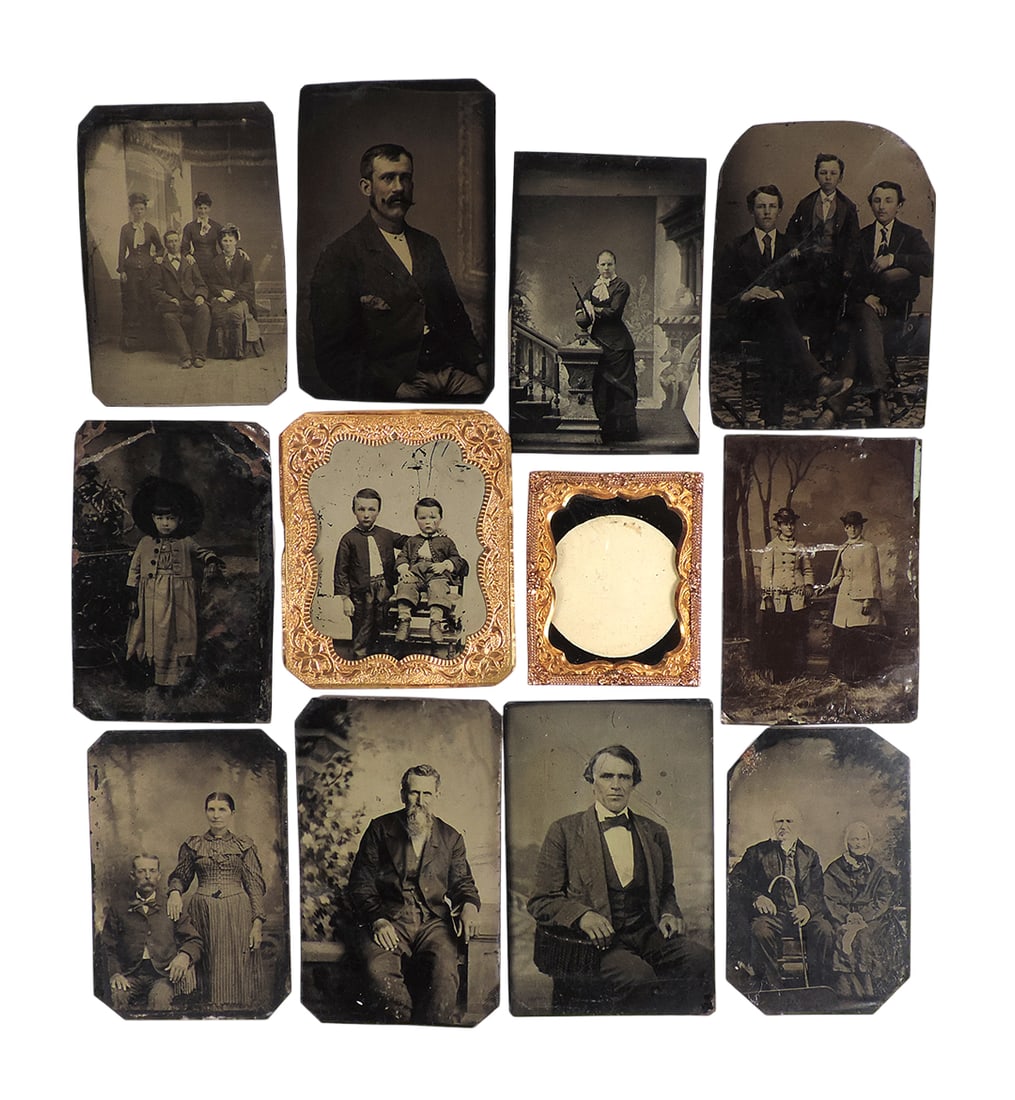 Tintype Photographs (12), One Daguerreotype framed with ornate copper-toned tin, tintype photogra... (1 of 1)