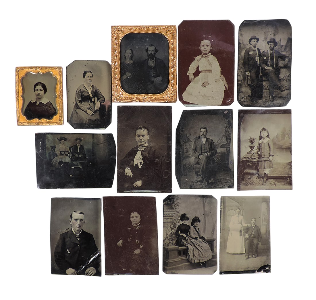 Tintype Photographs (12), One Daguerreotype framed with ornate copper-toned tin, tintype photogra... (1 of 1)