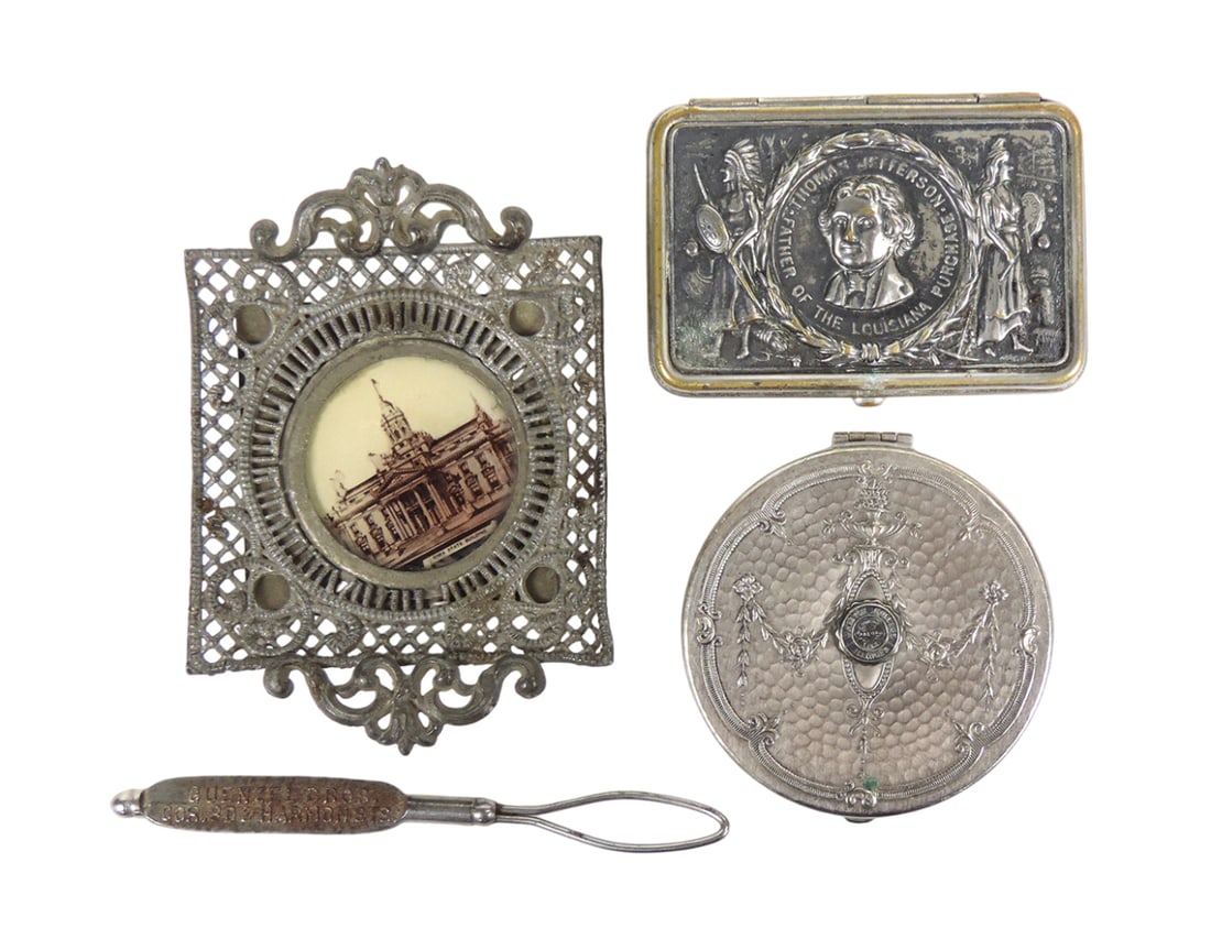 Art Deco Vanity Items (4), Pill Case, embossed Thomas Jefferson Father of The Louisiana Purchase,... (1 of 2)