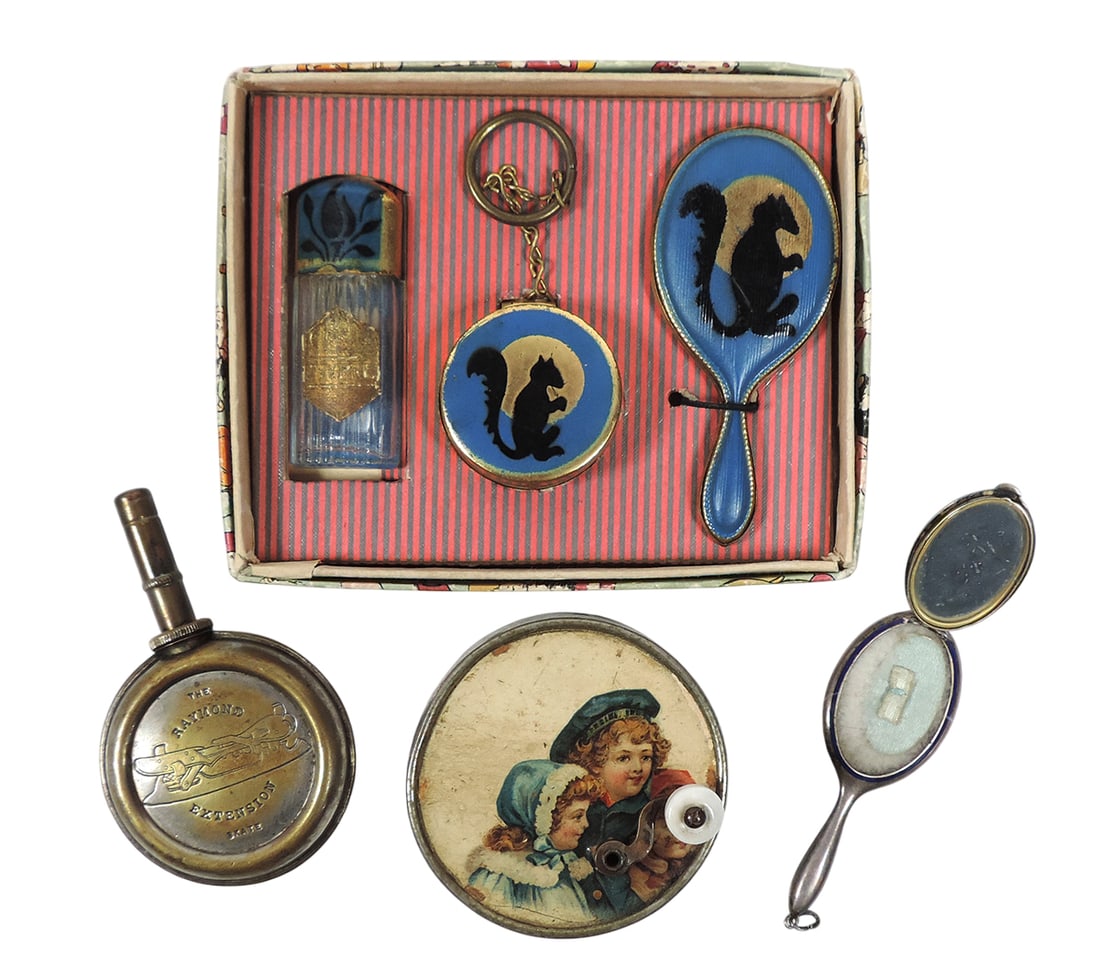 Art Deco Vanity Items (6), Mini decorative box set w/squirrel motif, includes brush, compact pill... (1 of 4)