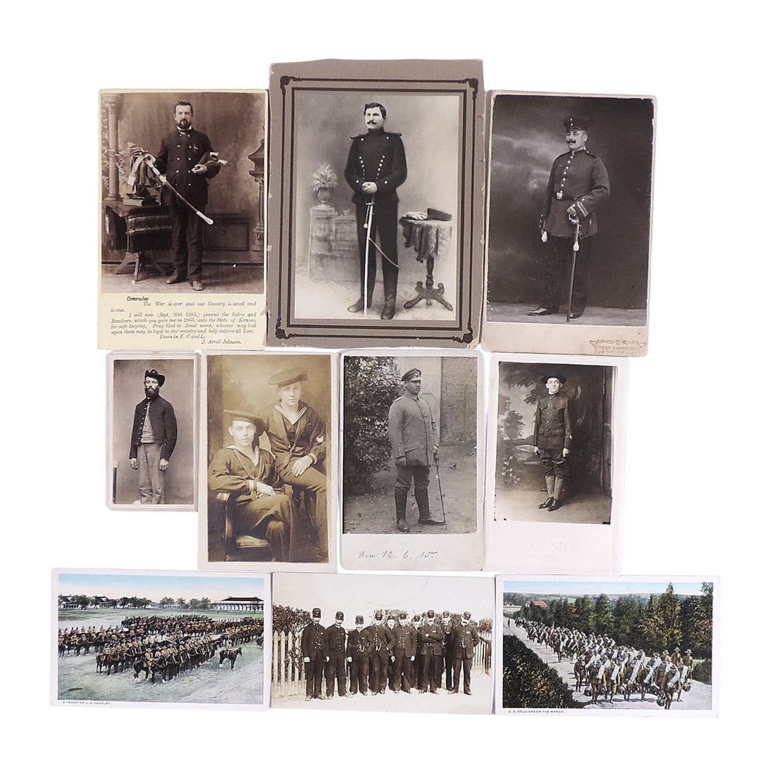 Men in Uniform Cabinet Cards, Photographs & Postcards (10), one stating "The War is Over" and dated (1 of 1)
