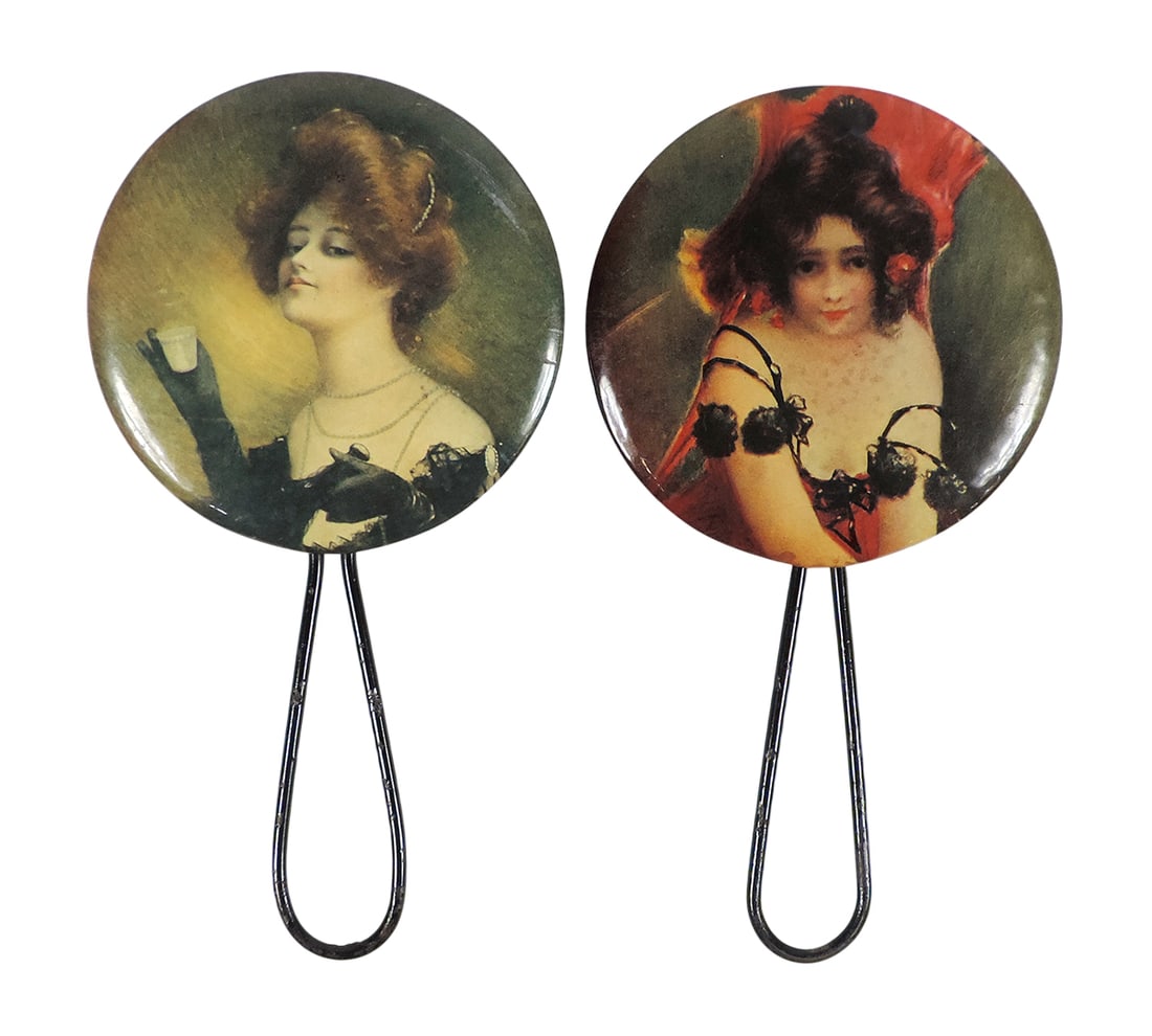 Victorian Vanity Hand Mirrors (2), celluloid & metal, one missing mirror, c. early 1900s, VG cond... (1 of 2)