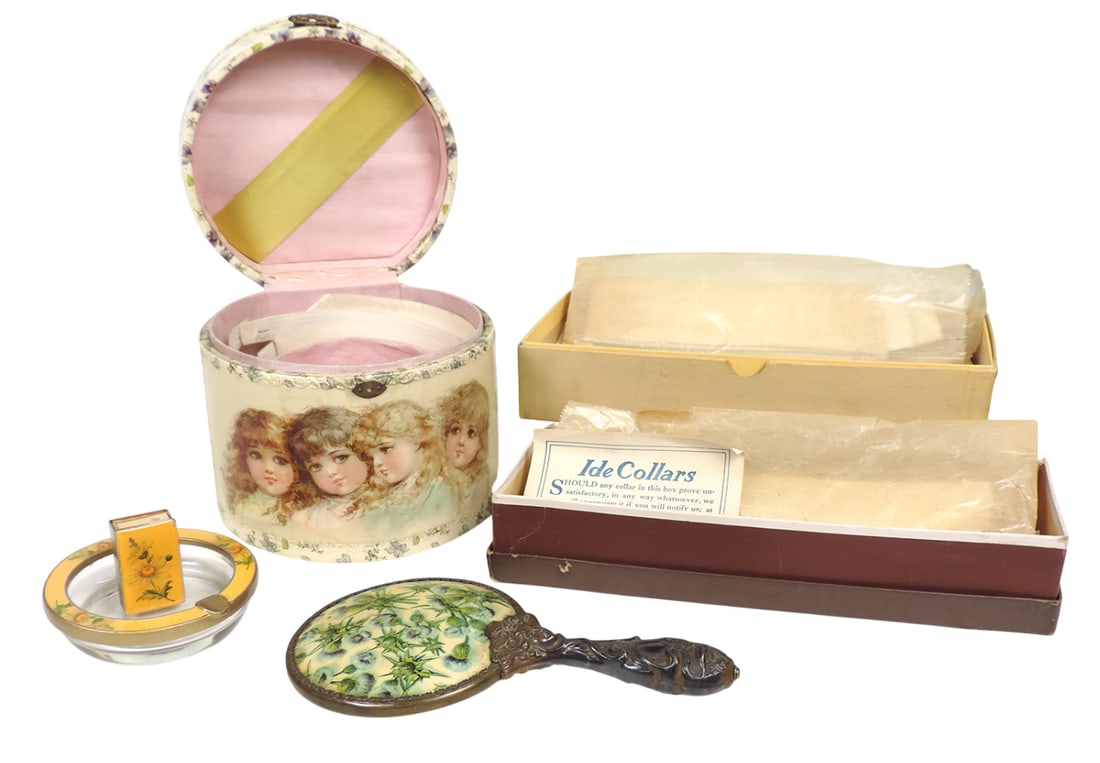 Victorian Vanity Items & Collars (6), Collar Case, celluloid w/brass clasp, includes 2 collars, K... (1 of 4)