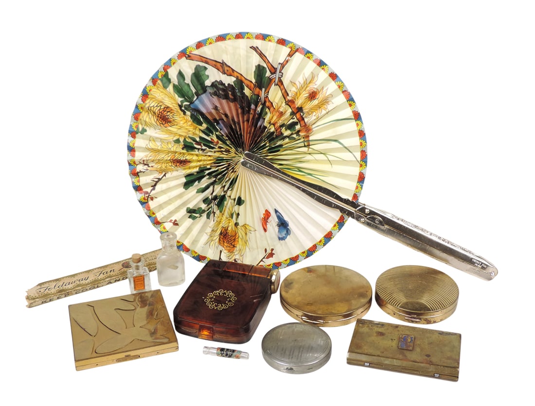 Victorian Vanity Items (10), Powder Compacts, embossed Made in USA, Pilcher, Zell-Powder/Lipstick... (1 of 3)