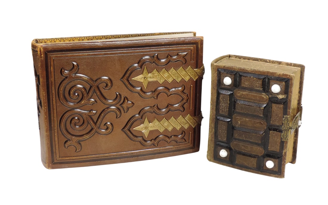 Victorian Leather Photo Albums (2), one w/25 heavy cardstock pgs filled w/27 various tintype phot... (1 of 6)