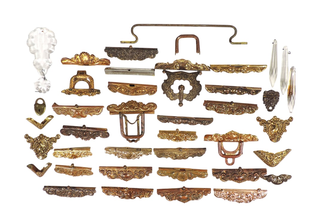 Victorian Filigree Embellishments in Brass or Bronze w/Clasps & Miscellaneous Parts, c. early 190... (1 of 3)