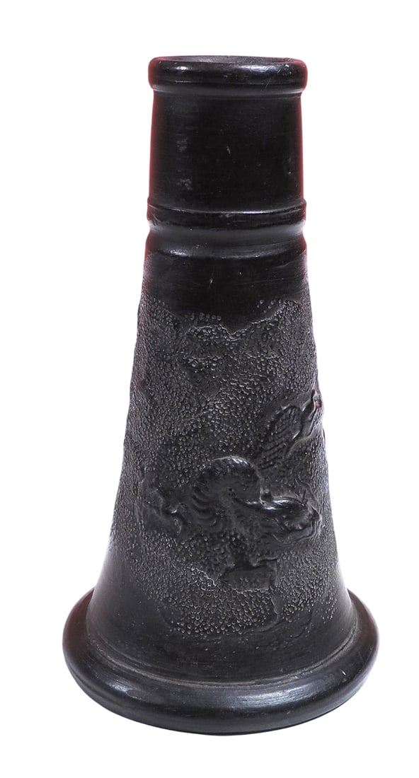 Japanese Tokoname Tokanabe Black Ceramic Dragon Vase or candle stand, Meiji Period (1868-1912) or... (1 of 2)