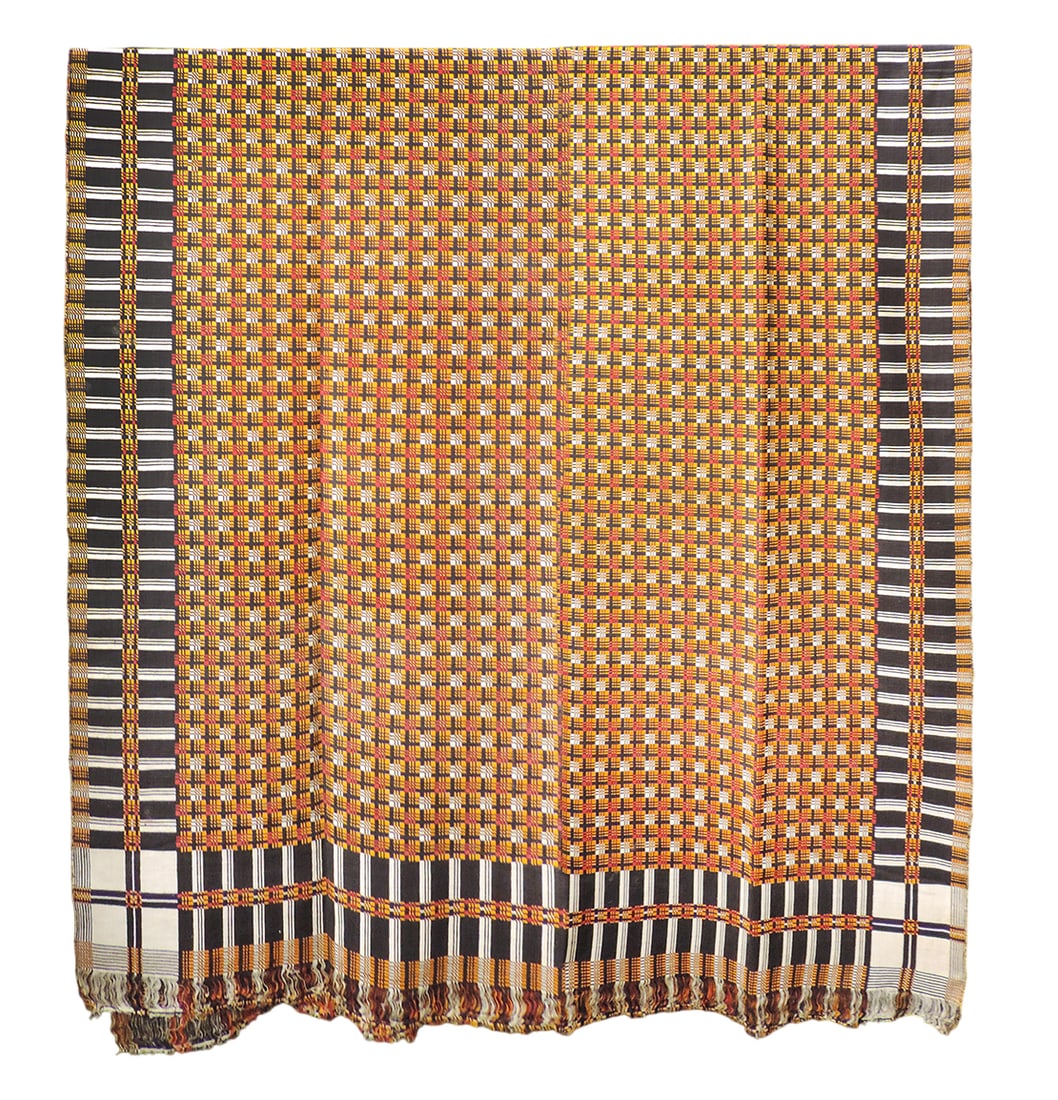 Cotton Throw (Khes)-Double Weave, geometrical pattern made by using special weaving technique cal...: Cotton Throw (Khes)-Double Weave, geometrical pattern made by using special weaving technique called double weave on pit-loom, cotton, c. mid 19th century, Exc cond, H 86 x W 57 in.