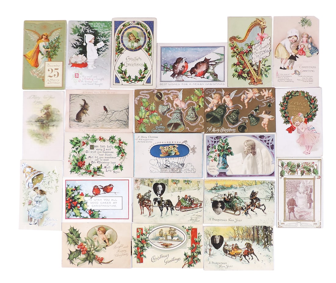 Antique Christmas & New Year Postcards (22), 19 Christmas & 3 New Year (1 Tuck), all early 1900's... (1 of 1)