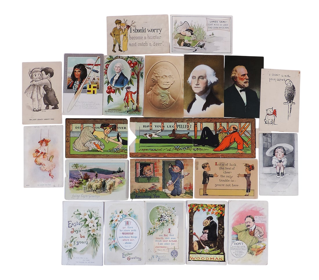 Antique Postcards (16), includes Presidents (4), Indian (1), Humorous (11), one humorous is a squ... (1 of 1)