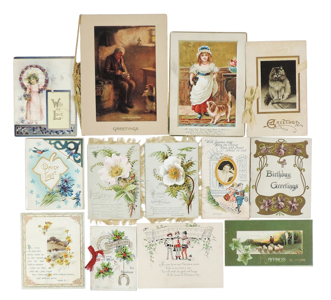 Trade Cards (34), includes various Holiday/Special Occasion Cards, embossed/foil/stitched & diecu... (1 of 2)