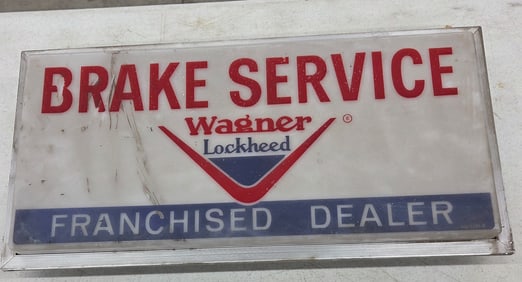 Lighted Sign. 'BRAKE SERVICE" Wagner Lockheed (Franchised Dealer" some scuffing, needs cleaning,