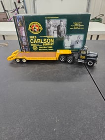 Diecast Toy, Fred Carlson company Contractors, Decorah Iowa, 1959 IH Tractor w/ Lowboy Trailer. NIB