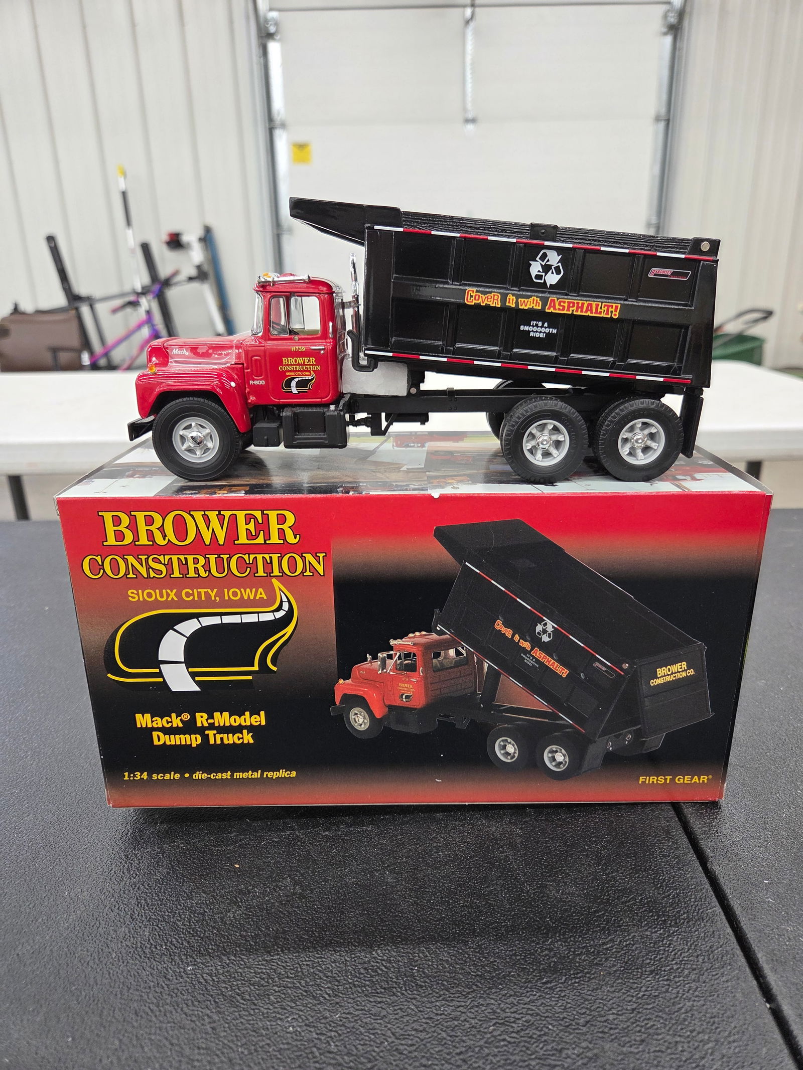 Diecast Toy, Mack R Model Dump Truck "Brower Construction", Cover it with ASPHALT. First Gear NIB (1 of 1)
