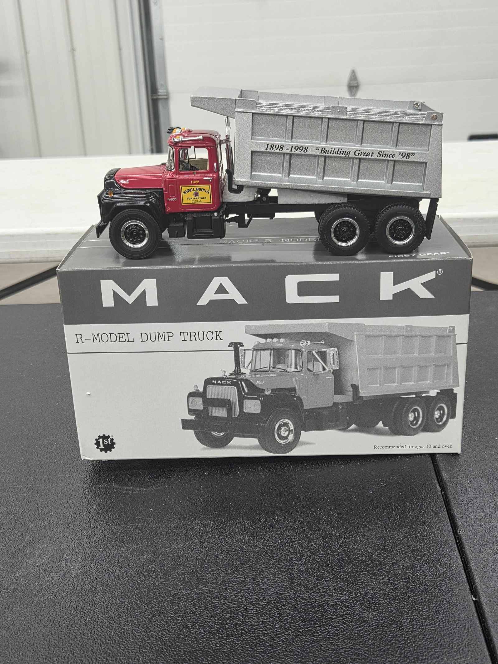Diecast Toy, Mack R-Model Dump Truck. Irving. Jensen CO. Contractors. First Gear. NIB: Diecast Toy, Mack R-Model Dump Truck. Irving. Jensen CO. Contractors. First Gear. NIB