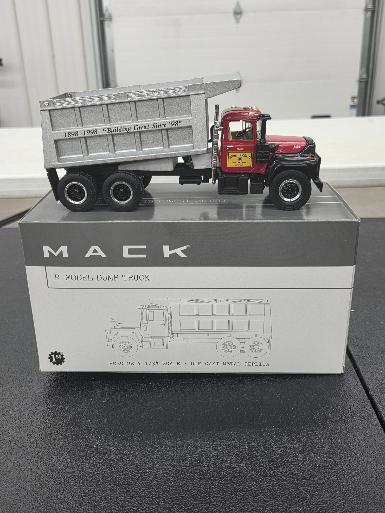 Diecast Toy, Mack R-Model Dump Truck. Irving. Jensen CO. Contractors. First Gear. NIB: Diecast Toy, Mack R-Model Dump Truck. Irving. Jensen CO. Contractors. First Gear. NIB