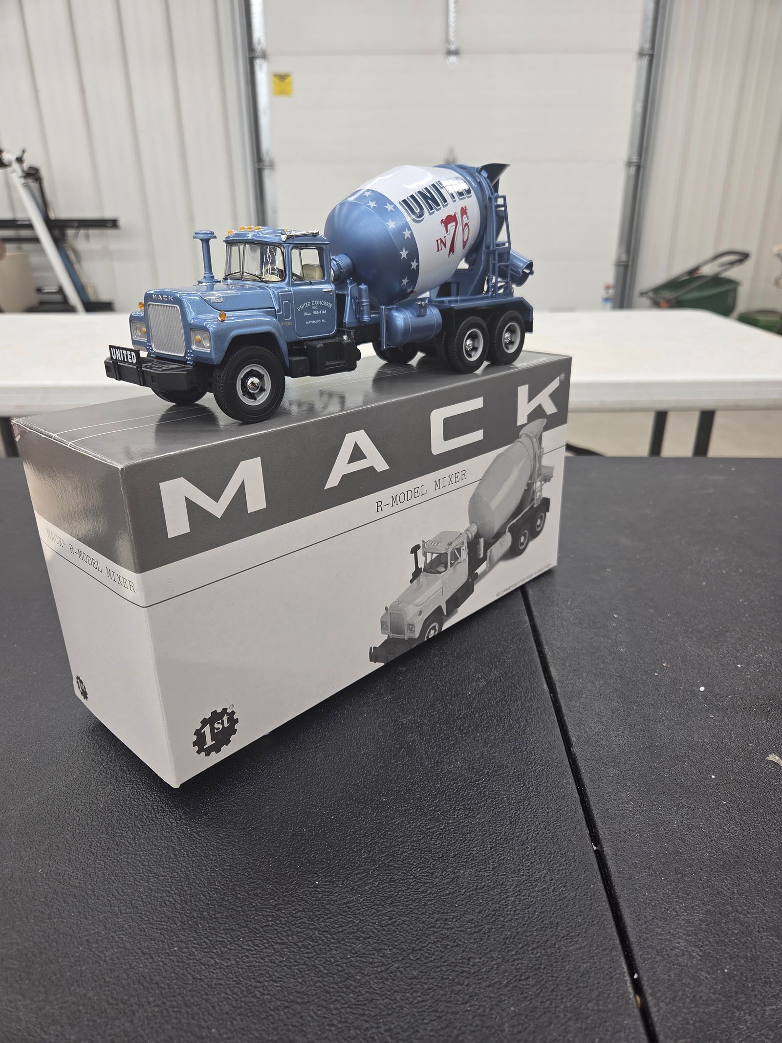 Diecast Toy, First Gear. Mack R-Model Mixer (United Concrete) " in 76 " NIB: Diecast Toy, First Gear. Mack R-Model Mixer (United Concrete) " in 76 " NIB
