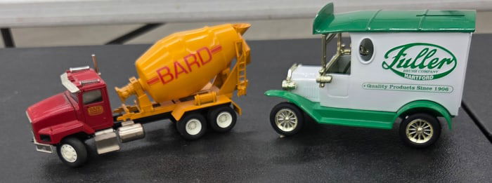 Diecast Toy, 1 Bard Concrete Mixer. Fuller Brush Truck, Coin Bank. NIB