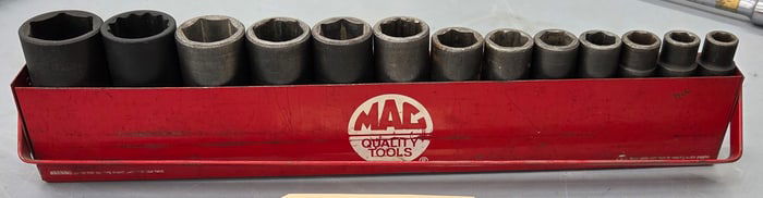 Sockets, set of Mac 6 point 3/8 drive deep impact sockets. Good condition
