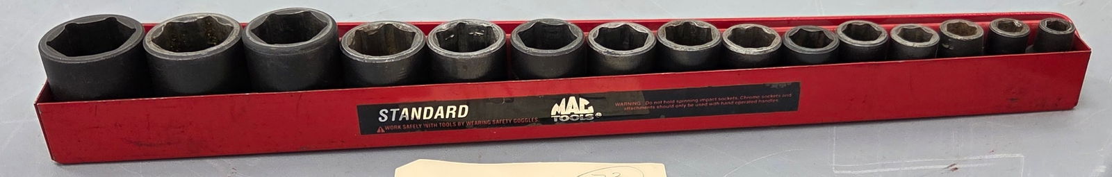 Sockets set of Mac 6 point standard impact sockets. 1/2 inch drive. Good condition. (1 of 1)