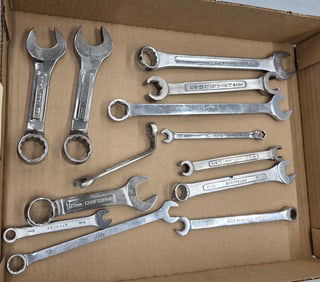 Miscellaneous combination wrenches some short some standard length. 13 pcs, all VG cond.