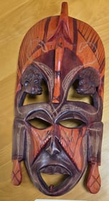 Mask vintage hand carved African wooden tribal mask, Very good condition