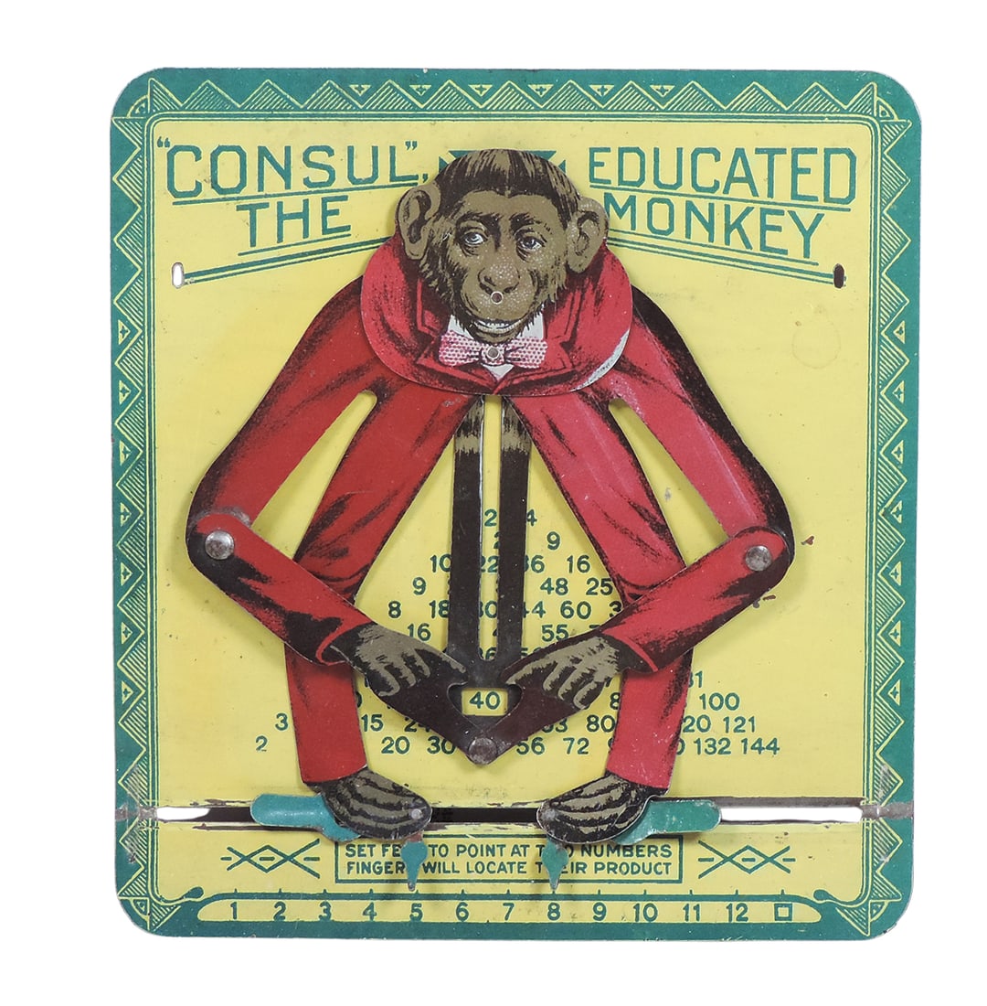 Toy, Consul The Educated Monkey, Mechanical Multiplication toy, tin, working mechanisms PAT. June... (1 of 1)