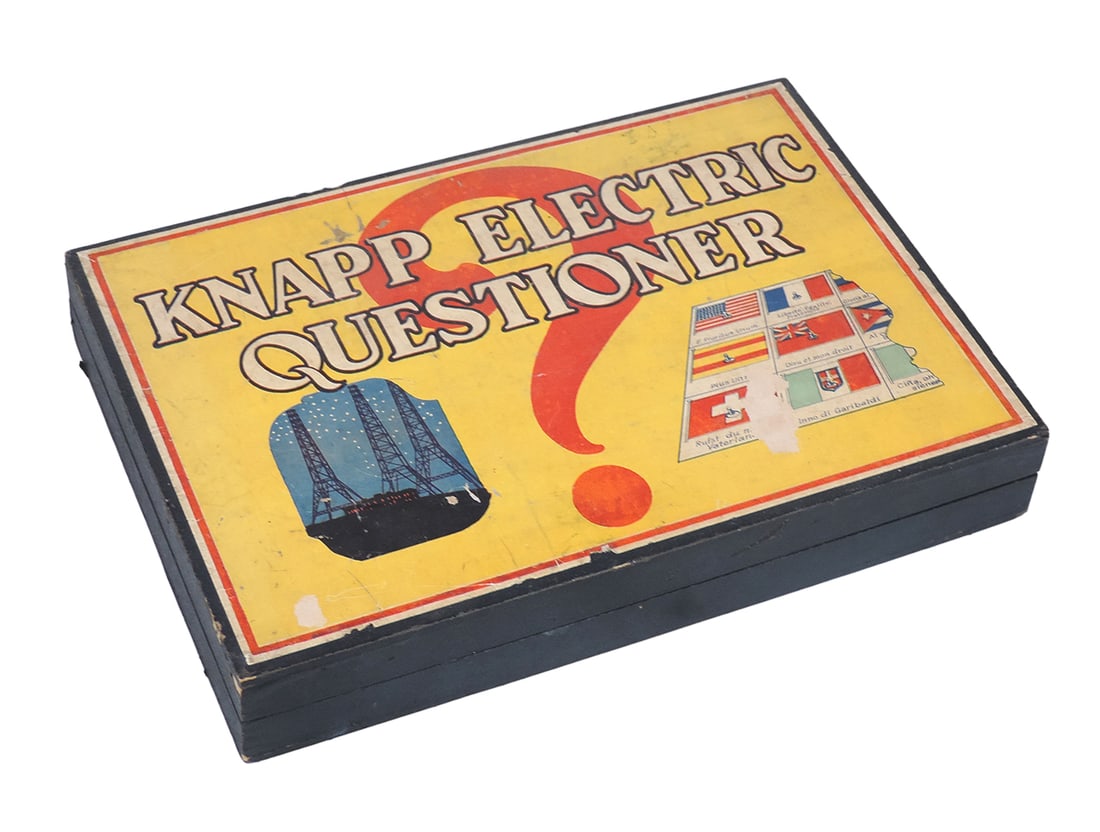 Knapp Electric Questioner, 15 cards included, untested, Knapp Electric Inc., Port Chester, New Yo...: Knapp Electric Questioner, 15 cards included, untested, Knapp Electric Inc., Port Chester, New York-USA, c.1940s, VG cond, H 9.5 x W 14 in. 