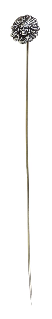 Native American Hat Stick Pin, beautifully detailed Indian Chief headdress, possibly sterling sil...: Native American Hat Stick Pin, beautifully detailed Indian Chief headdress, possibly sterling silver but unmarked, c. early 1900s, Exc cond, L 7.75 in. 