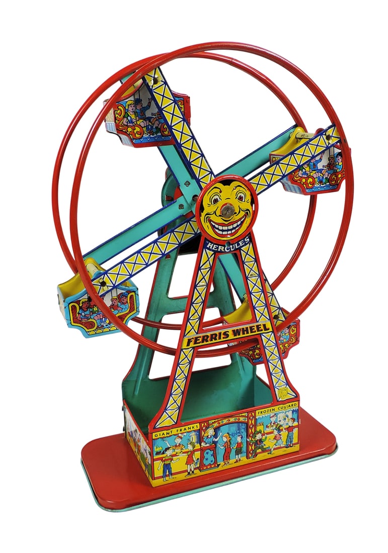 Toy J. Chein & Co., Ferris Wheel, "Hercules", litho on tin mechanical wind-up w/key, working mec... - 2