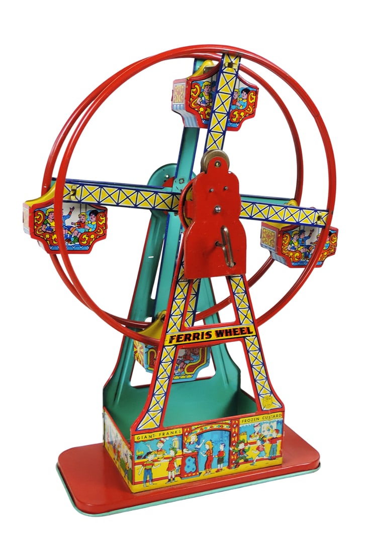 Toy J. Chein & Co., Ferris Wheel, "Hercules", litho on tin mechanical wind-up w/key, working mec... - 3