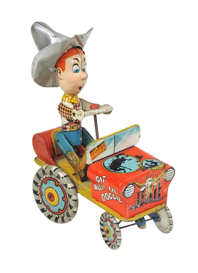 Toy Rodeo Joe, litho on tin mechanical wind-up w/key, Unique Art Mfg Co., working mechanism w/ass... (1 of 2)