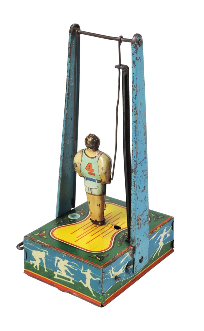 Toy Wyandotte Man On The Flying Trapeze, Mechanical Toy, litho on tin wind-up w/working spring me... - 2