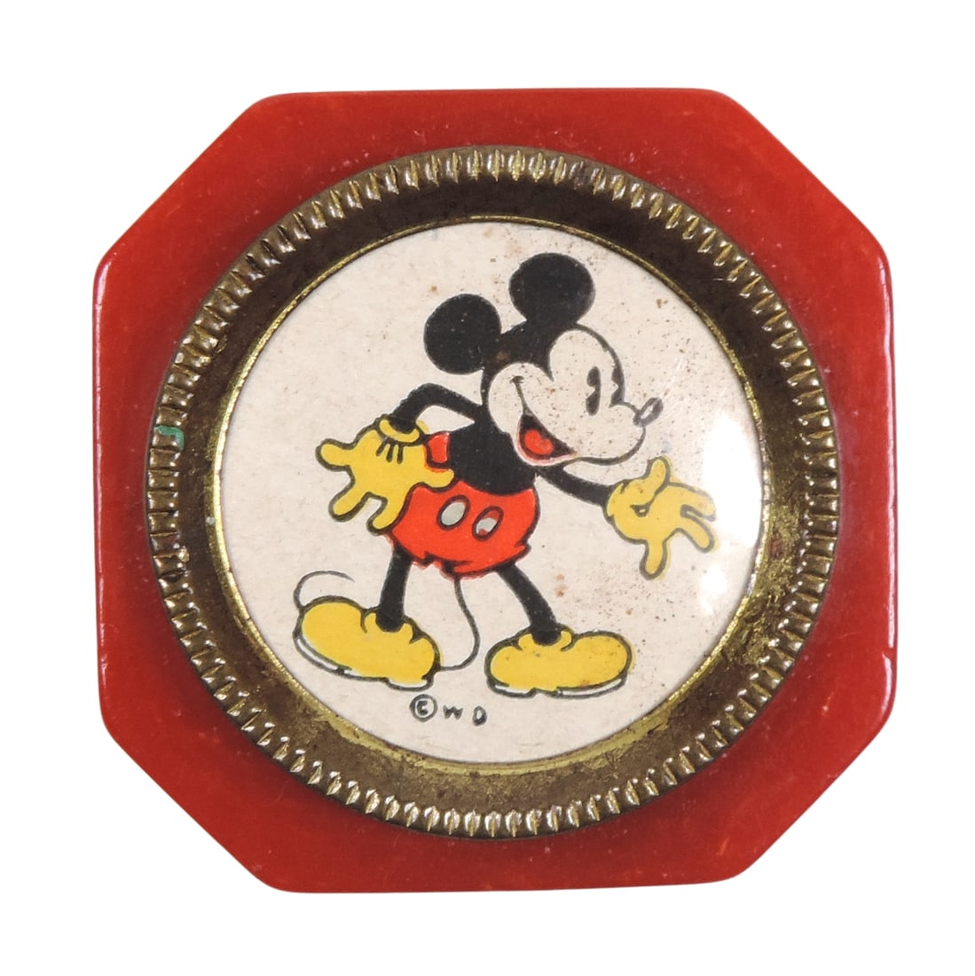 Mickey Mouse Pencil Sharper, Bakelite or Catalan, ©WD, earlier 1900s, Exc cond w/minor age-rela: Mickey Mouse Pencil Sharper, Bakelite or Catalan, ©WD, earlier 1900s, Exc cond w/minor age-related wear (zoom photos for details), H 1.25 in 