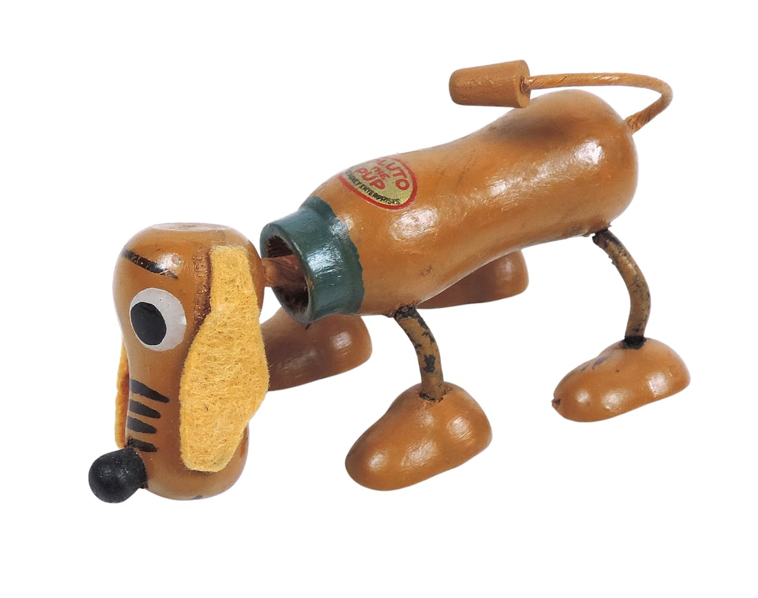 Pluto The Pup, ©Walt Disney Enterprises, jointed wood/rubber/felt, c.1930s, Exc cond w/minor ag (1 of 3)