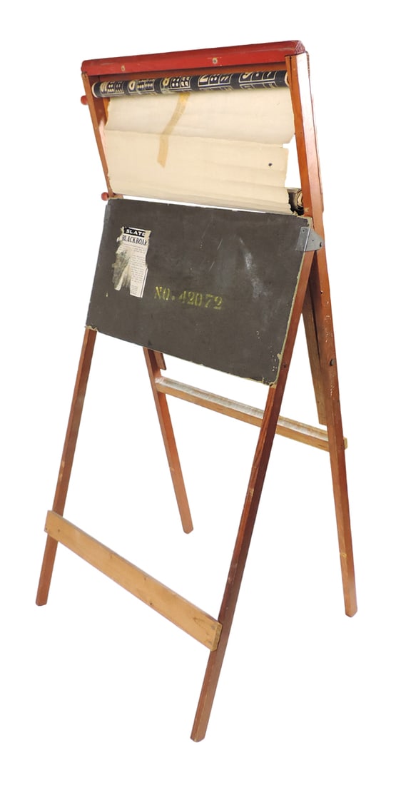 Easel Slate Blackboard w/Rolling Pictures, blackboard folds down to create workable art desk, rol... - 2