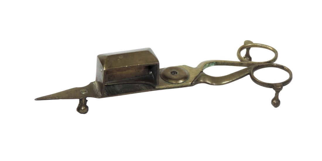 Candle Wick Snuffer & Wick Trimmer, solid brass, footed w/working mechanics, c. early 1900s, Exc ... (1 of 2)