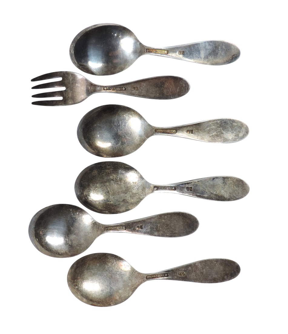 Wm Rogers Birth Record Baby Spoons/Fork (6), silver-plated & designed to commemorate a baby's bir... - 2