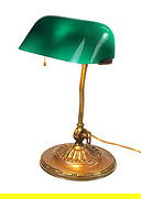 Emeralite Desk Lamp, orig label reads Emeralite No. 8734, PAT'D May 11, 1909, Made in USA, brass ...: Emeralite Desk Lamp, orig label reads Emeralite No. 8734, PAT'D May 11, 1909, Made in USA, brass base w/green over white cased glass shades, working mechanisms, turn keys at base & neck allow for