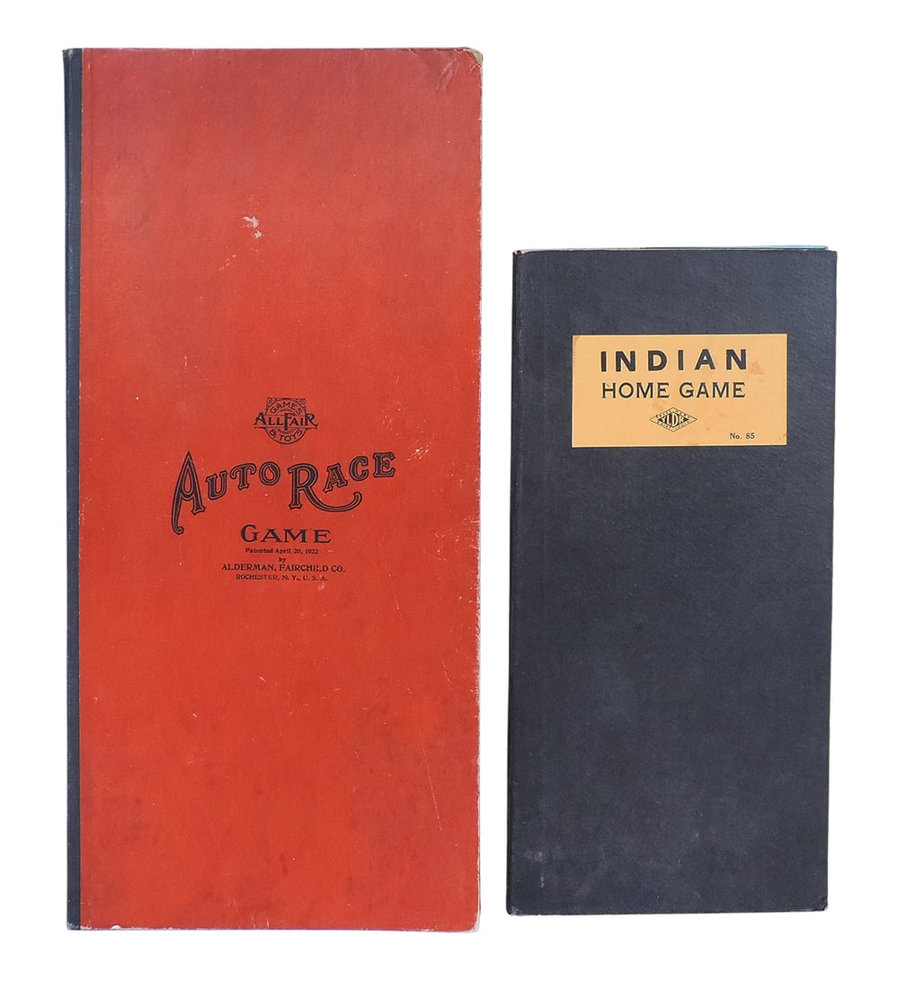 Toy Game Boards (2), Indian Home Game, Trade Mark YLDR, Saint Louis, No. 85. Wilder Mfg Co. & Aut...: Toy Game Boards (2), Indian Home Game, Trade Mark YLDR, Saint Louis, No. 85. Wilder Mfg Co. & Auto Rage Game, Games & Toys All Fair, Game Patented April 20, 1922 by Alderman, Fairchild Co., Rochester,