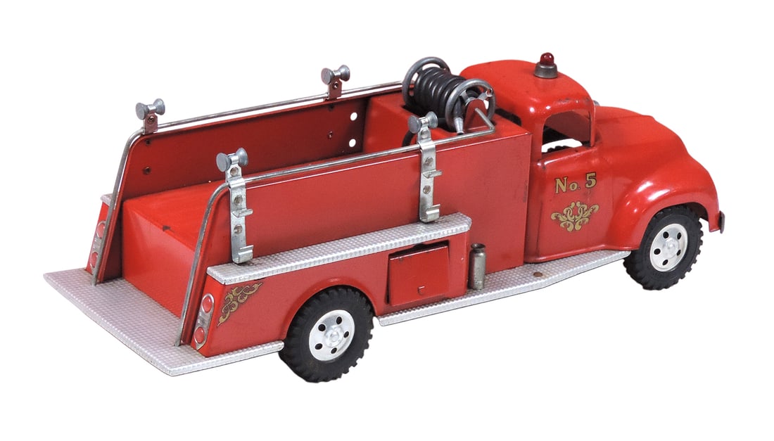 Toy Fire Truck, Tonka No. 5, missing ladder/extra hoses on sides, c.1950s, o/all VG cond w/minor ... - 2