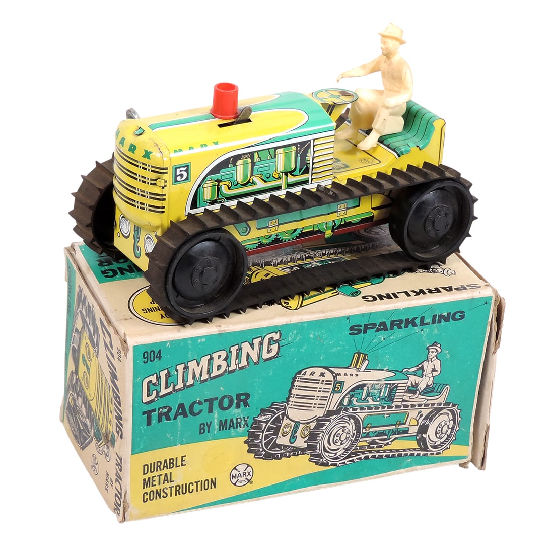 Toy Tractor, Sparking Climbing Tractor by Louis Marx, 904 w/key & orig box, metal/litho on tin w... (1 of 2)