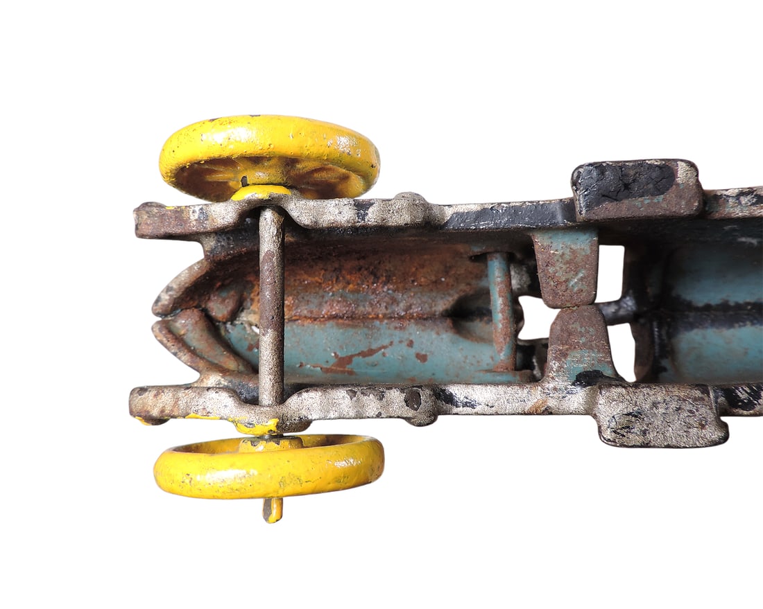 Toy Race Car, Hubley, cast iron, appears to be originally painted blue color from underside, cor... - 3