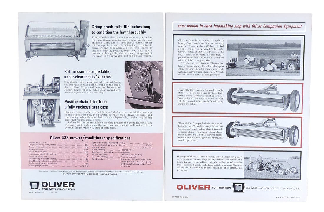 Oliver Corporation Dealer Brochures (2), 3-Point Hitch Mowers, New Balanced-Stroke 351, Pitman-Ty... - 2