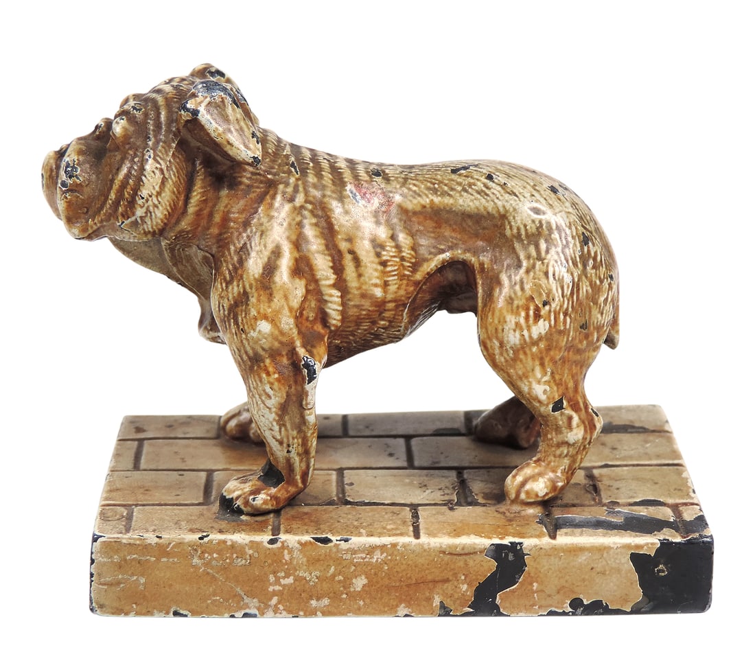 Bulldog Paperweight, painted cast iron, embossed maker's mark on bottom, c. early-mid 1900s, VG c... - 2