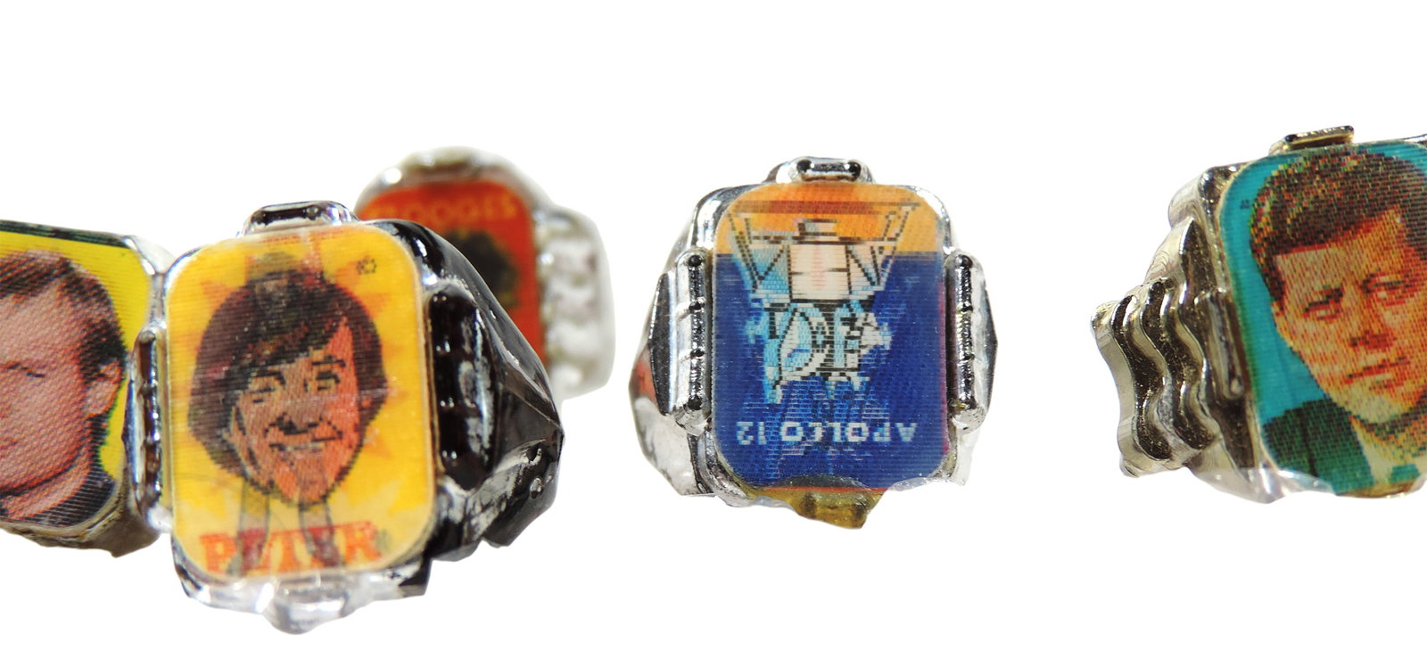 Toy Flicker Rings (6), John F Kennedy, Peter-The Monkeys, The Monkeys, Larry-Three Stooges, Apoll... - 5