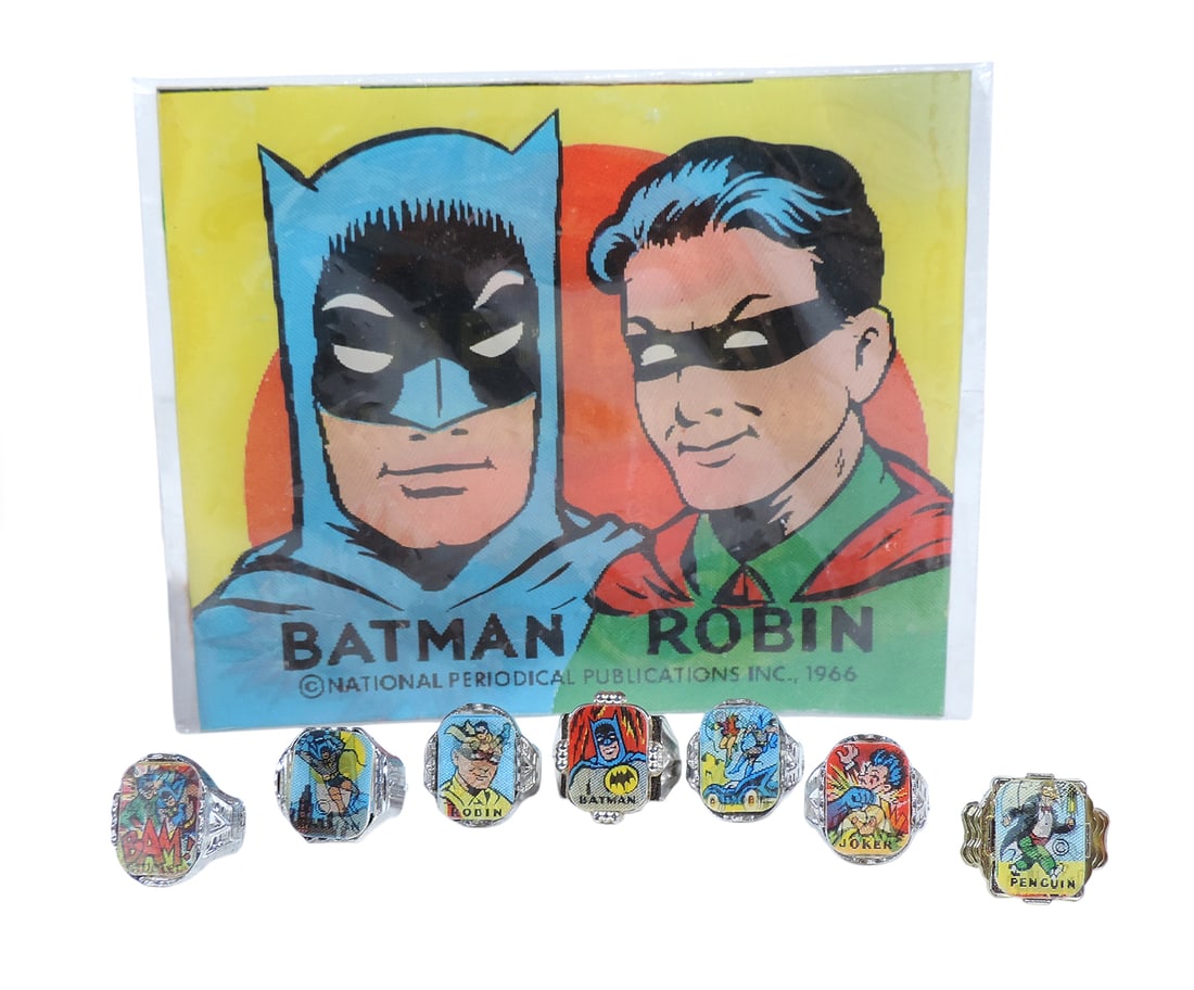 Toy Flicker Rings w/card (13), Batman & Robin, Rare complete set of 12 rings & Member Batman Ring... - 4