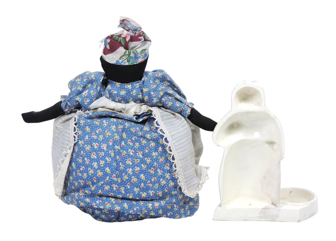 Black Americana Novelties (2), Rag Doll, stuffed/cloth & Tooth Brush holder, ceramic, some crazing, - 2