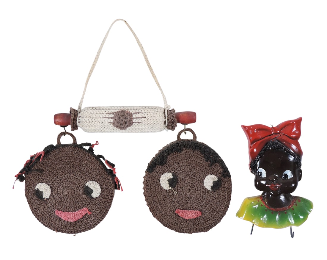 Black Americana Novelties (4), Potholders (2), hand-crocheted w/cardboard center, Rolling Pin, cr... (1 of 1)
