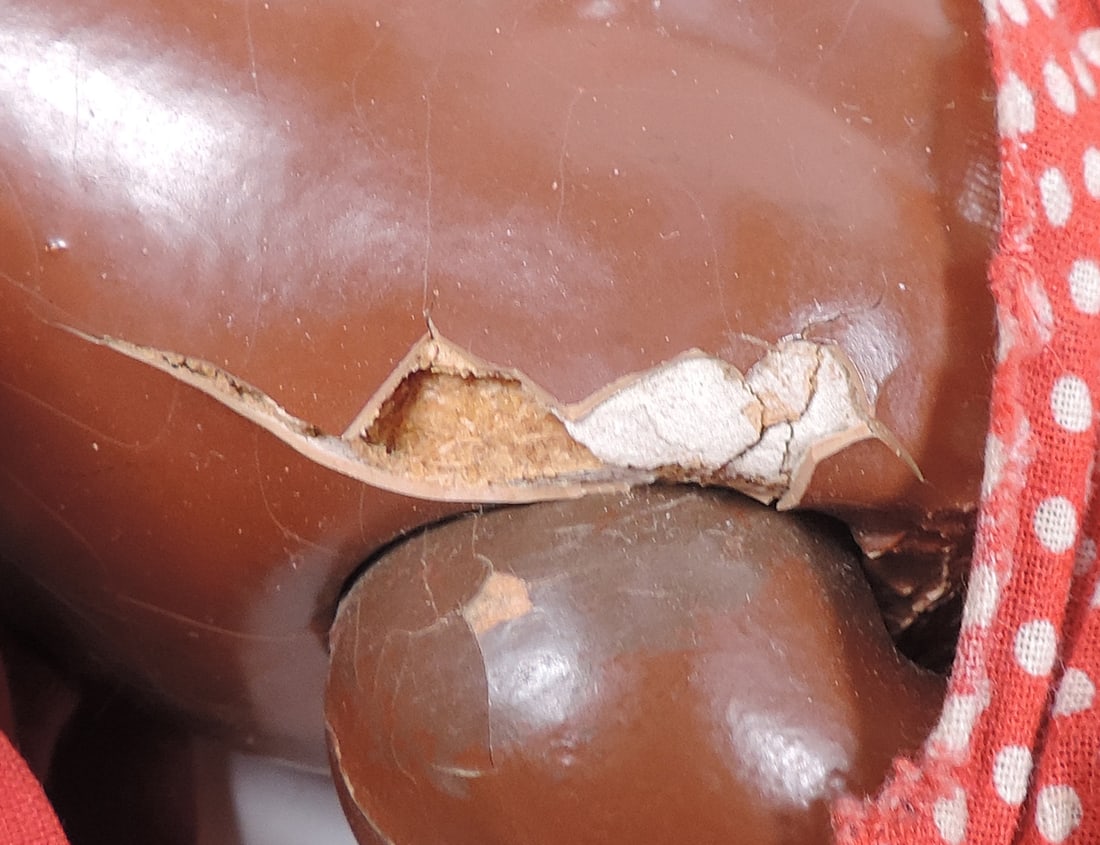 Black Americana Composition Doll, painted facial features, string hair, cloth dress, does have some - 4